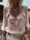 Women's Three-dimensional Floral Vintage Casual Long-sleeved Top elevenforest