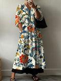 Women's Vintage Floral Print Pocket V-neck Cotton Dress