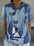 Comstylish Women's Animal Cute Cat Print Casual Shirt