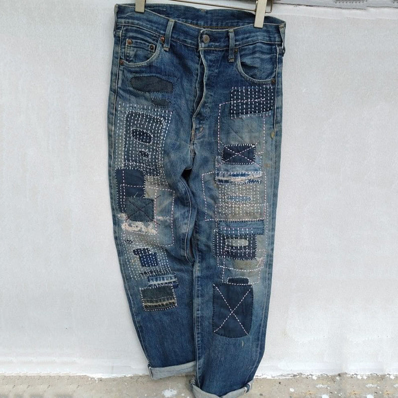 Japanese Style Sashiko Patchwork Inspiration Design Jeans elevenforest