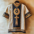 Vintage Egyptian Tribal Embroidered Contrast Linen Shirt elevenforest