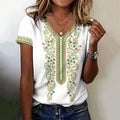 Comstylish Women's Ethnic Floral Print V-neck Short Sleeved T-shirt