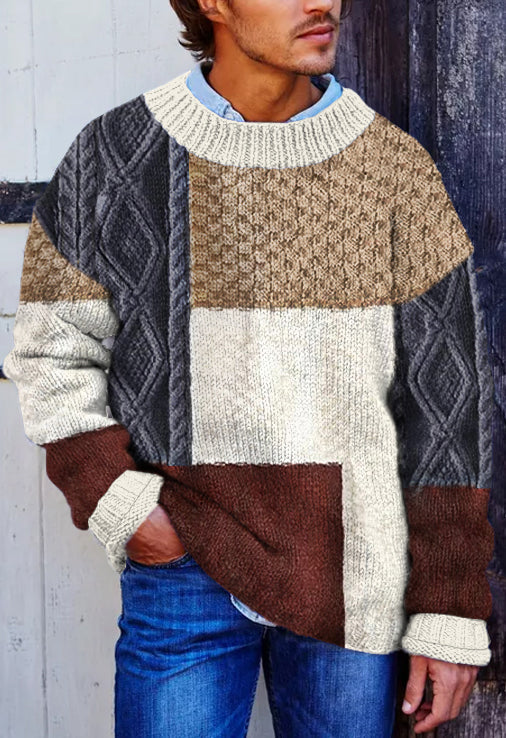 Vintage Vegan Mock Minimalist Pullover Patchwork Warmth Knitted Jacquard Unisex Sweater elevenforest