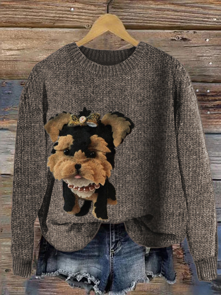 Comstylish Lovely Yorkshire Terrier Felt Applique Cozy Sweater