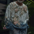 Men's Retro Floral Art Cozy Crew Neck Sweatshirt elevenforest