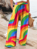 Women's Olorful Stripes Curved Rainbow Print Cotton And Linen Casual Pants