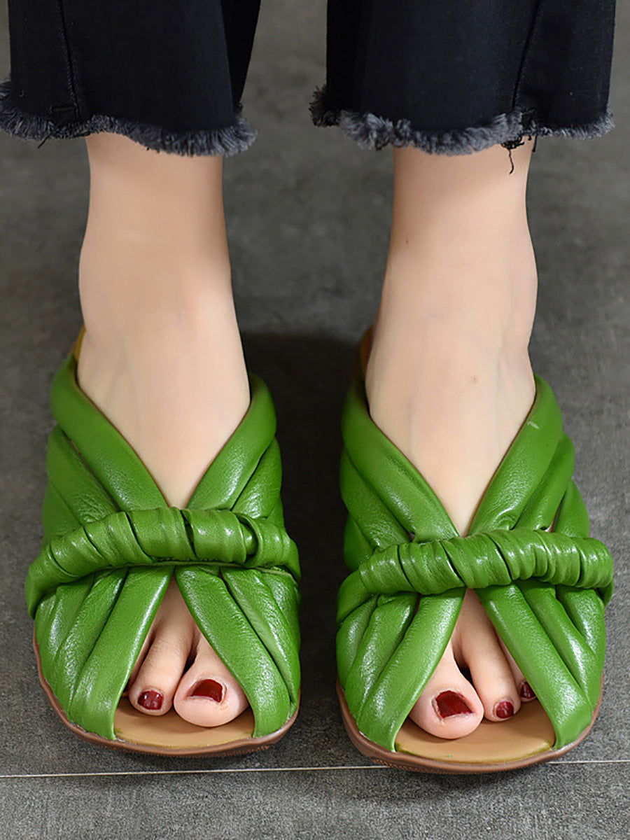 Summer Leahter Weave Flat Slippers Ui1022