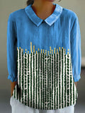 Women's Abstract Geometric Line Art Print Design Lapel Shirt elevenforest