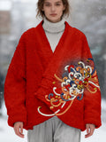Embroidered Japanese Flower Art Fleece Kimono Cardigan elevenforest