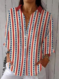 Comstylish Women's Independence Day Vintage Patriotic Stars And Stripes Print Casual Shirt