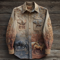 Western Cowboy Style Animal Elements Retro Cotton And Linen Men's Shirt elevenforest