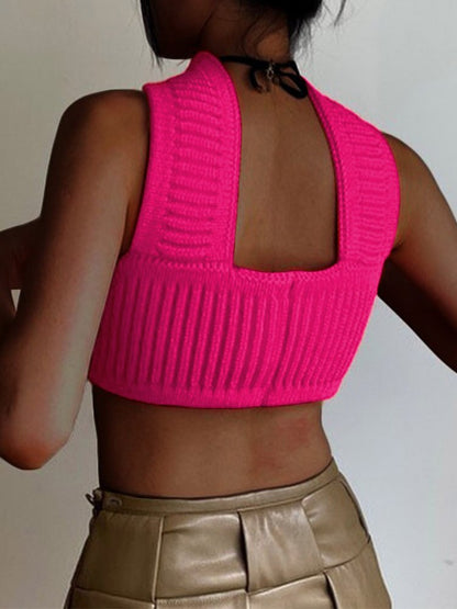 Knitted Summer Basic Shirts Crop Tops Blue Mini Vest Clothes Beach Vacation Tank Top Y2k