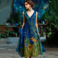 Vintage Floral Embroidered Flowy V Neck Midi Dress elevenforest