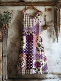 Vintage Watercolor Floral Patchwork Art Women's Ruffle Tank Dress elevenforest