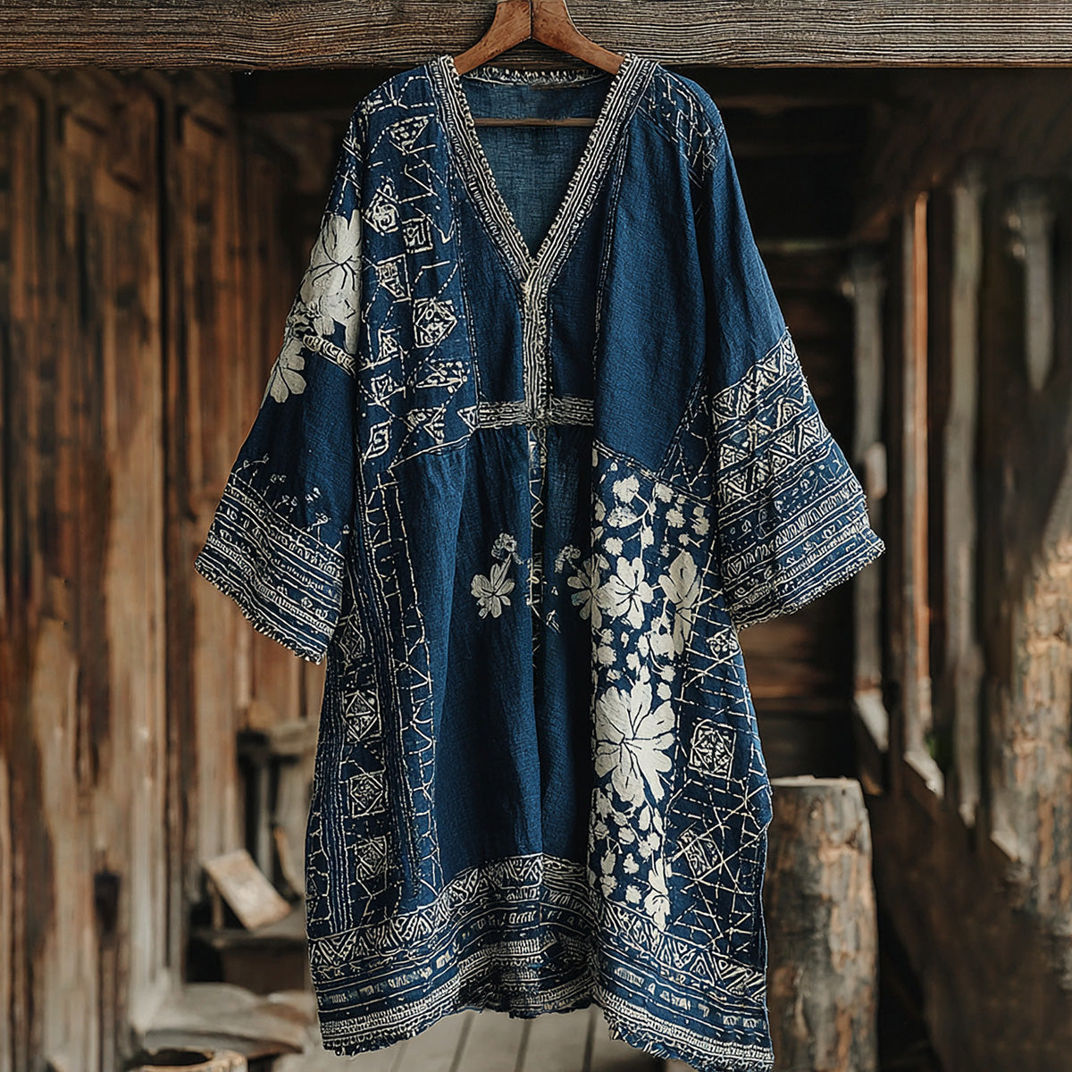 Japanese Floral Patchwork Art Print Comfy Maxi Dress elevenforest