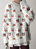 Comstylish Cute Christmas Cat Pattern Cozy Knit Sweater