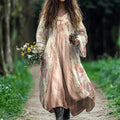 Women's Vintage Floral Patchwork Linen Blend Midi Dress elevenforest