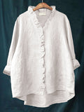Comstylish Vintage Ruffle Trim Oversize Linen Blouse