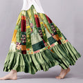 Women's Boho Flowers Patchwork Art Linen Blend Skirt elevenforest