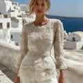 Women's Irregular Rhinestone Wave Patchwork Linen Round Neck Shirt elevenforest
