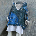 Comstylish Paisley Patchwork Art Pattern Linen Blend Tunic
