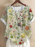 Women's Floral Daily Going out Weekend Print Button Short Sleeve Blouse