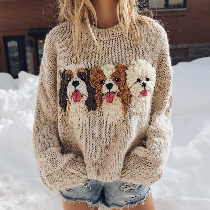 Comstylish Fuzzy Papillon Cavalier King Charles Spaniel And Bichon Frise Dog Family Felt Cozy Knit Sweater