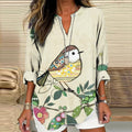 Women's Vintage Bird And Floral Art Casual V Neck Shirt elevenforest