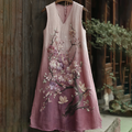 Women's Plum Blossom Embroidery Art V Neck Comfy Midi Dress elevenforest