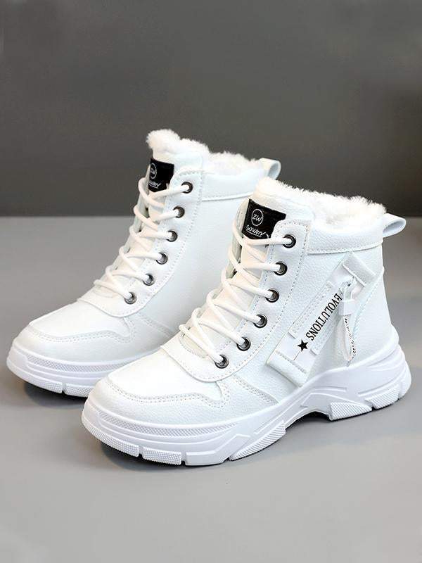 Lace-up Round Toe Sport With Warm Plush Snow Boots