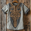 Men's Vintage Viking Odin Gold Textured Cotton And Linen T-shirt elevenforest