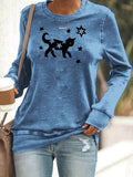 Comstylish Star & Cat Pattern Women's Casual Sweatshirt