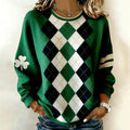 Comstylish Women's St. Patrick's Day Shamrock Color Block Print Sweatshirt
