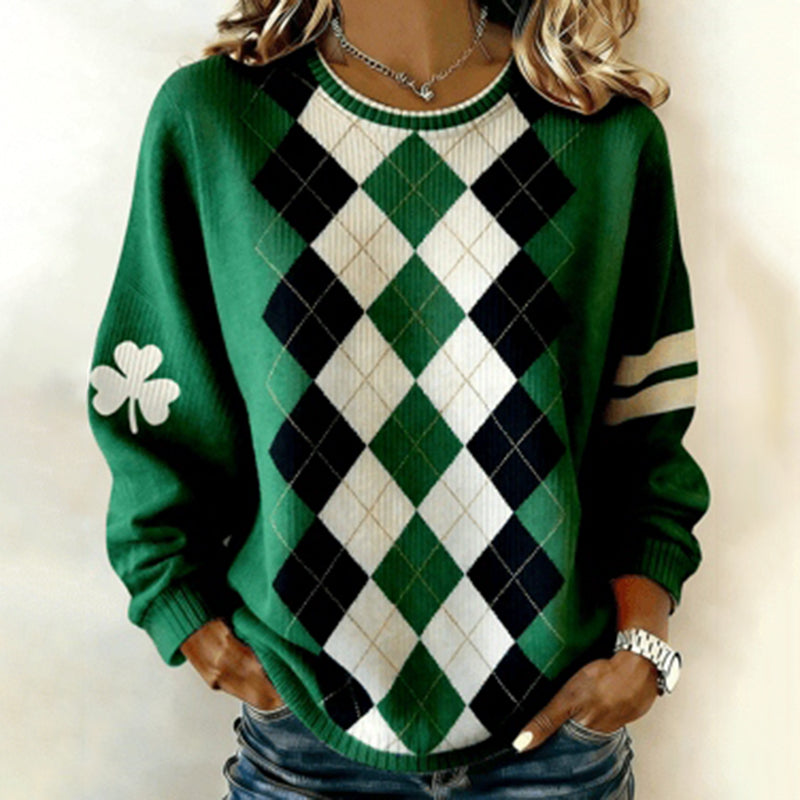 Comstylish Women's St. Patrick's Day Shamrock Color Block Print Sweatshirt