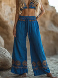 Women's Casual Bohemia Vacation Linen Style Long Loose Wide-leg Trouser Pants elevenforest