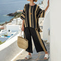 Striped T-shirt Linen Blend Loose Casual Two Piece Set elevenforest