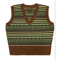Vintage Geometric Pattern Icelandic Knitted V-Neck Sweater elevenforest