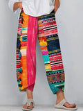 Colorful Geometric Pattern Tassel Linen Blend Pants elevenforest