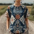 Women's Retro Floral Pattern T-shirt elevenforest