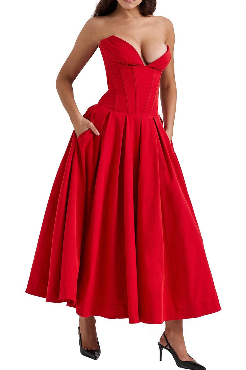 Strapless Sweetheart Neckline Midi Dress