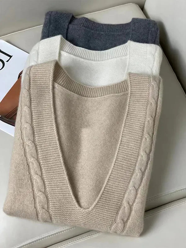 Loose Knitting Sleeveless Color V-neck Vest Top