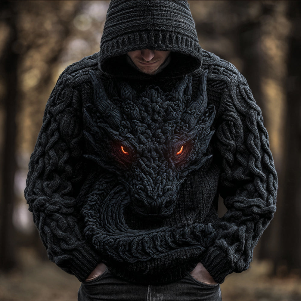 Men's Vintage Viking Dragon Style Celtic Thick Hooded Sweater elevenforest
