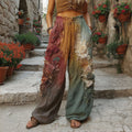 The Sunset Collection Classic Retro Rose And Floral Gradient Art Linen Pants elevenforest