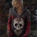 Comstylish Elegant Skull & Roses Beaded Celtic Gradient Cozy Knit Hooded Sweater
