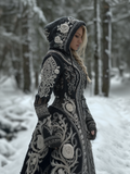Comstylish Viking Retro Rose Women's Knit Hooded Sweater Long Coat