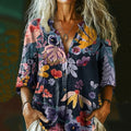 Comstylish Women's Vintage Bohemian Floral Print Casual Shirt