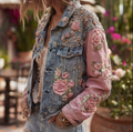 Bohemian Style Rose Embroidery Women's Retro Casual Denim Jacket elevenforest