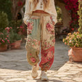 Women's Vintage Floral Patchwork Art Print Casual Sweatpants elevenforest