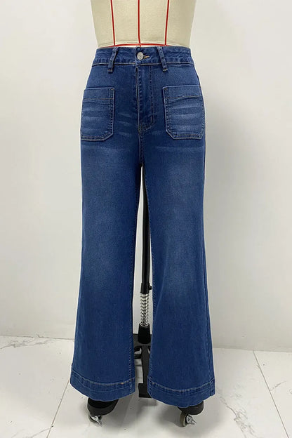 Distressed Pocket High Waist Loose Denim Jeans