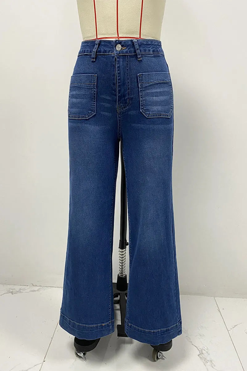 Distressed Pocket High Waist Loose Denim Jeans